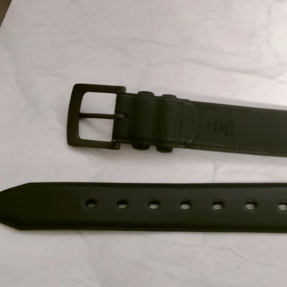 Unisex Black Leather Belt Sz 48 Classic Work Wear Business